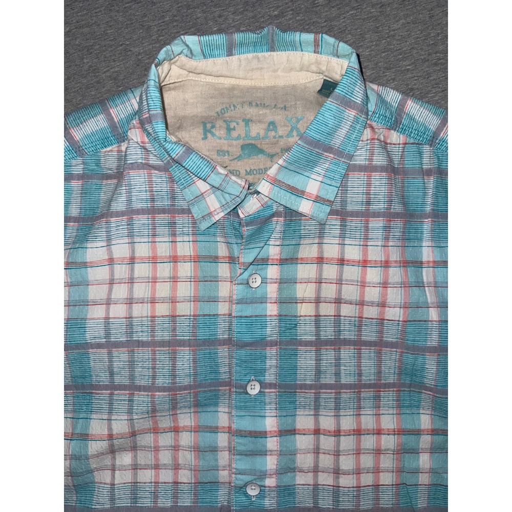 Tommy Bahama Mens Relax Island Fit Blue Plaid Shirt Size Large Coastal Beachwear